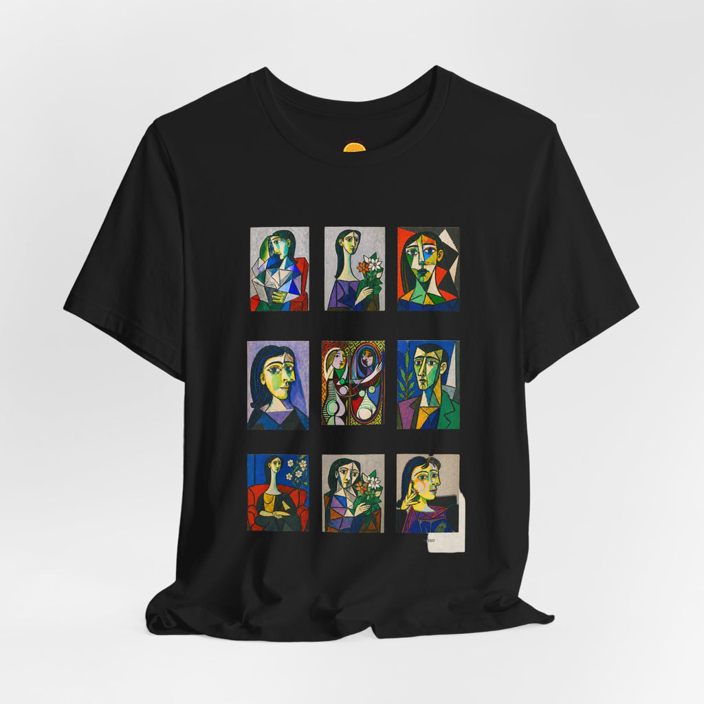 Picasso Portrait Grid T‑Shirt — Colorful Cubist Faces Art Tee