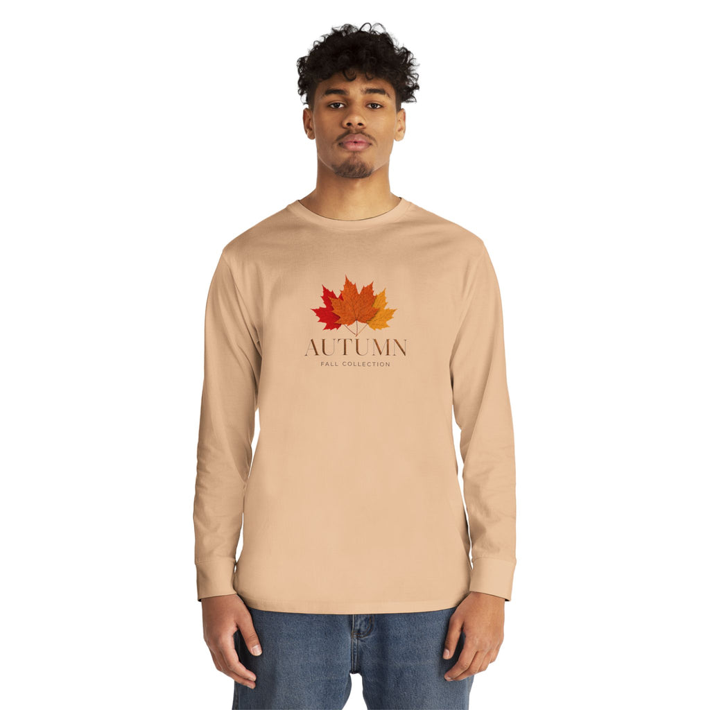 Autumn Leaves Long Sleeve Tee — 'AUTUMN' Maple Graphic Cozy Fall Shirt
