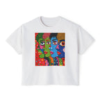 Women's Boxy Tee — Colorful Pop Art Faces Graphic Cropped T‑Shirt