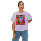 Women's Boxy Tee — Colorful Pop Art Faces Graphic Cropped T‑Shirt