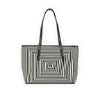 Geometric Spiral Tote Bag — Black & White Optical PU Shoulder Bag