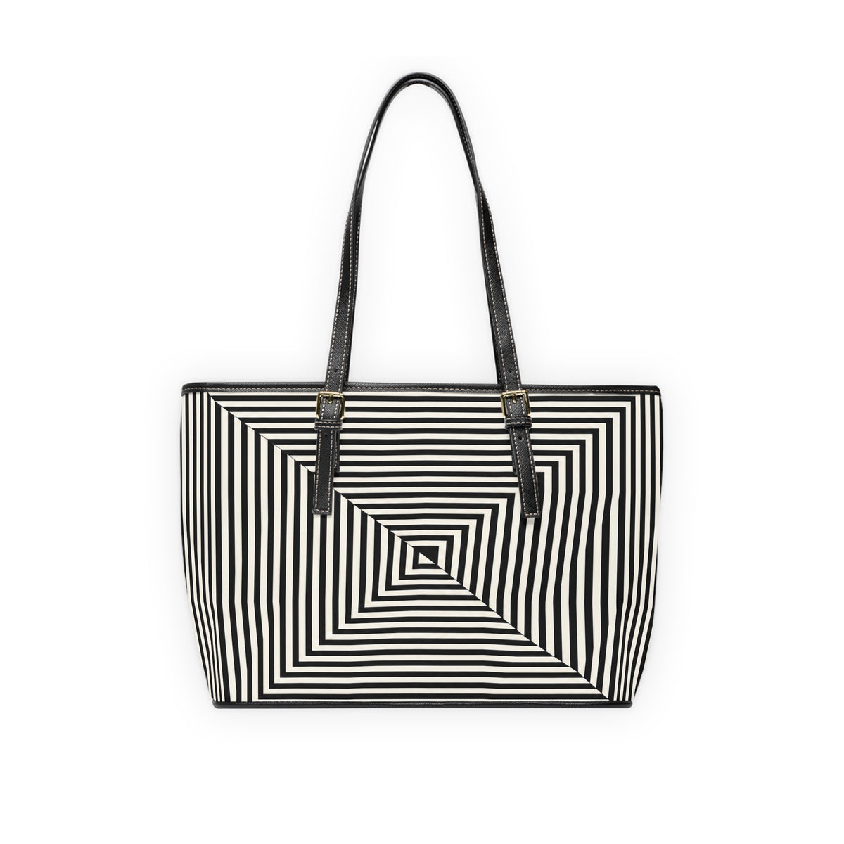 Geometric Spiral Tote Bag — Black & White Optical PU Shoulder Bag
