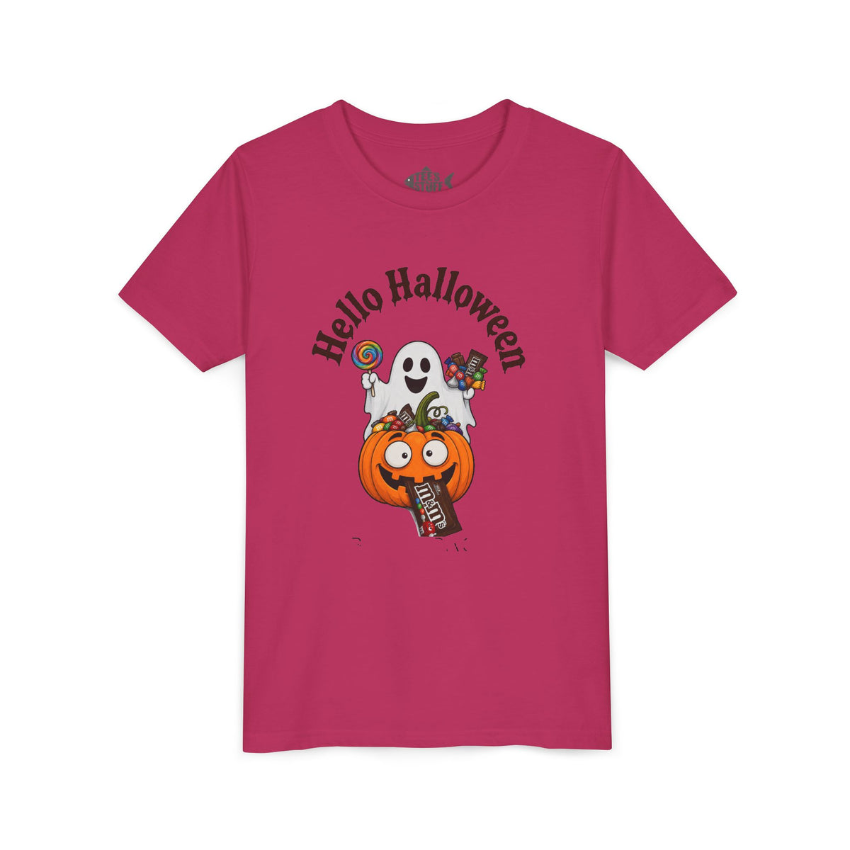 Youth Halloween Tee - "Hello Halloween" Ghost & Pumpkin Trick-or-Treat Shirt