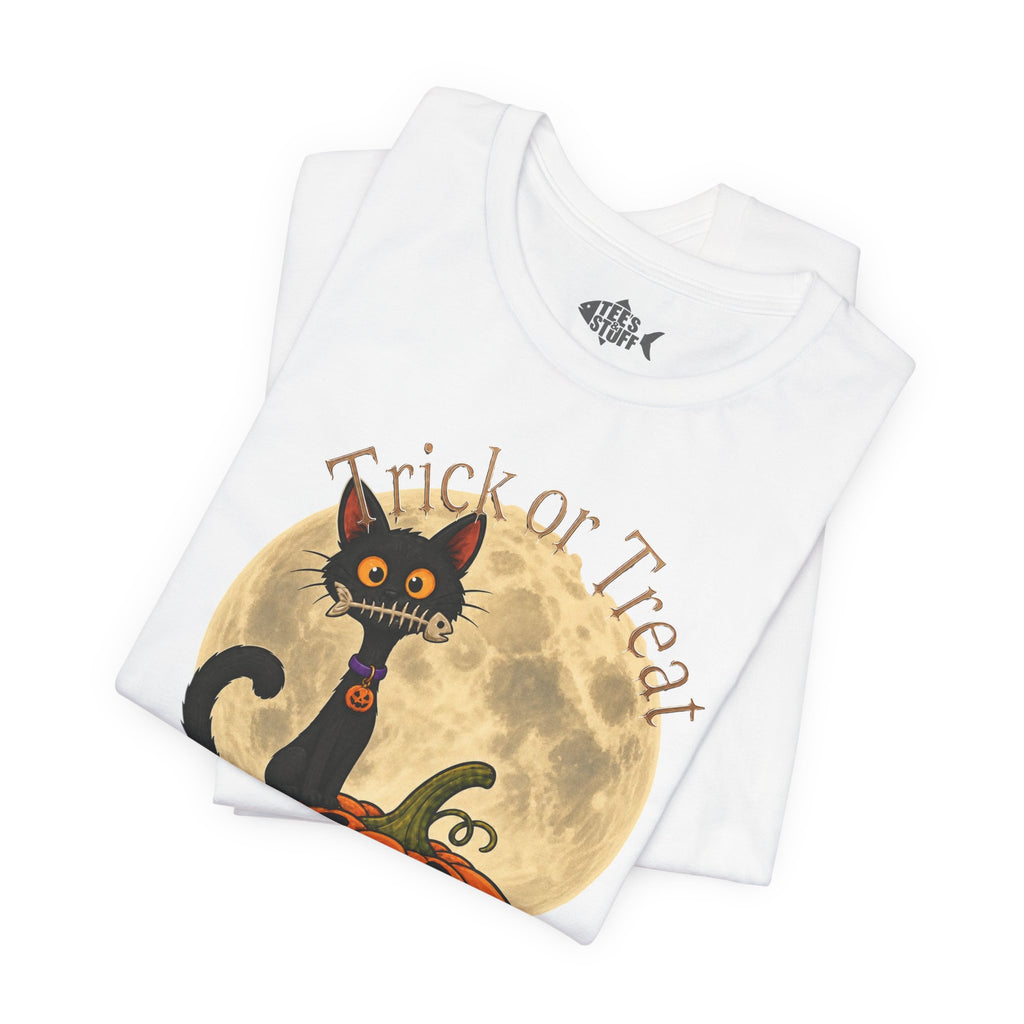 Halloween Cat & Pumpkin Tee — "Trick or Treat" Graphic T-Shirt