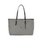 Geometric Spiral Tote Bag — Black & White Optical PU Shoulder Bag