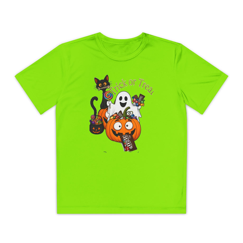 Kids Halloween Trick or Treat T-Shirt — Cute Pumpkin, Ghost & Black Cat Design