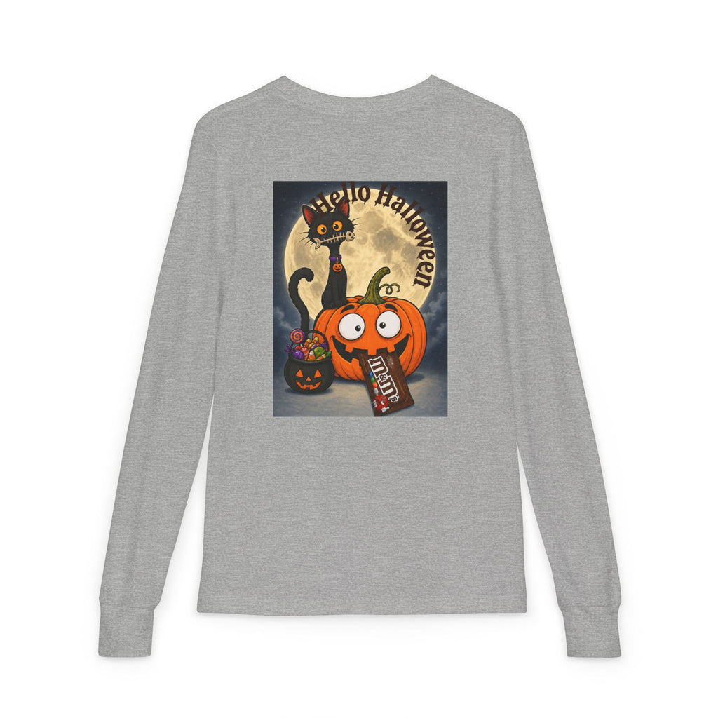 Kids' Halloween Long Sleeve Tee — 'Trick or Treat' Black Cat & Pumpkin Design