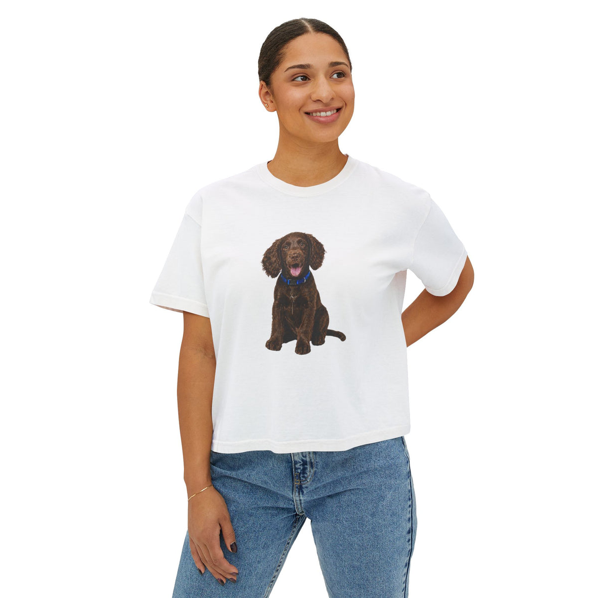 Women's Boxy Tee — Brown Spaniel Dog Graphic T‑Shirt