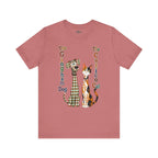 Gingham Dog & Calico Cat Tee — Plaid Pet Illustration T-Shirt