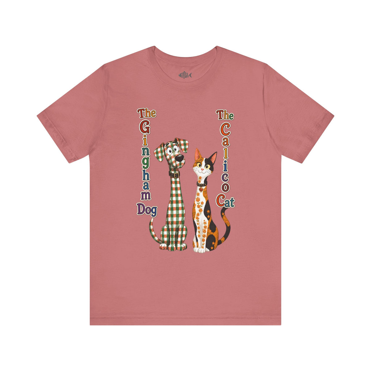 Gingham Dog & Calico Cat Tee — Plaid Pet Illustration T-Shirt