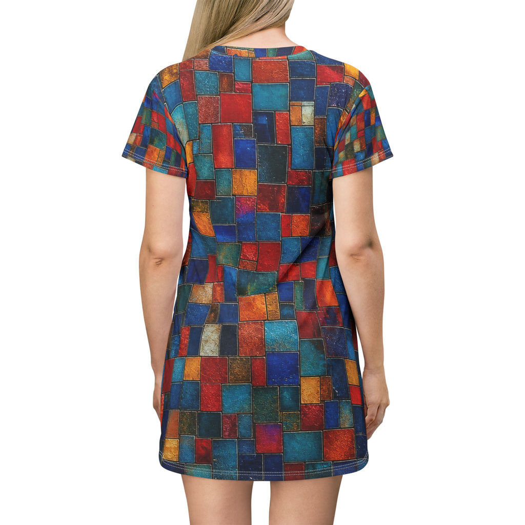 Artsy Colorful Pop‑Art Faces T‑Shirt Dress