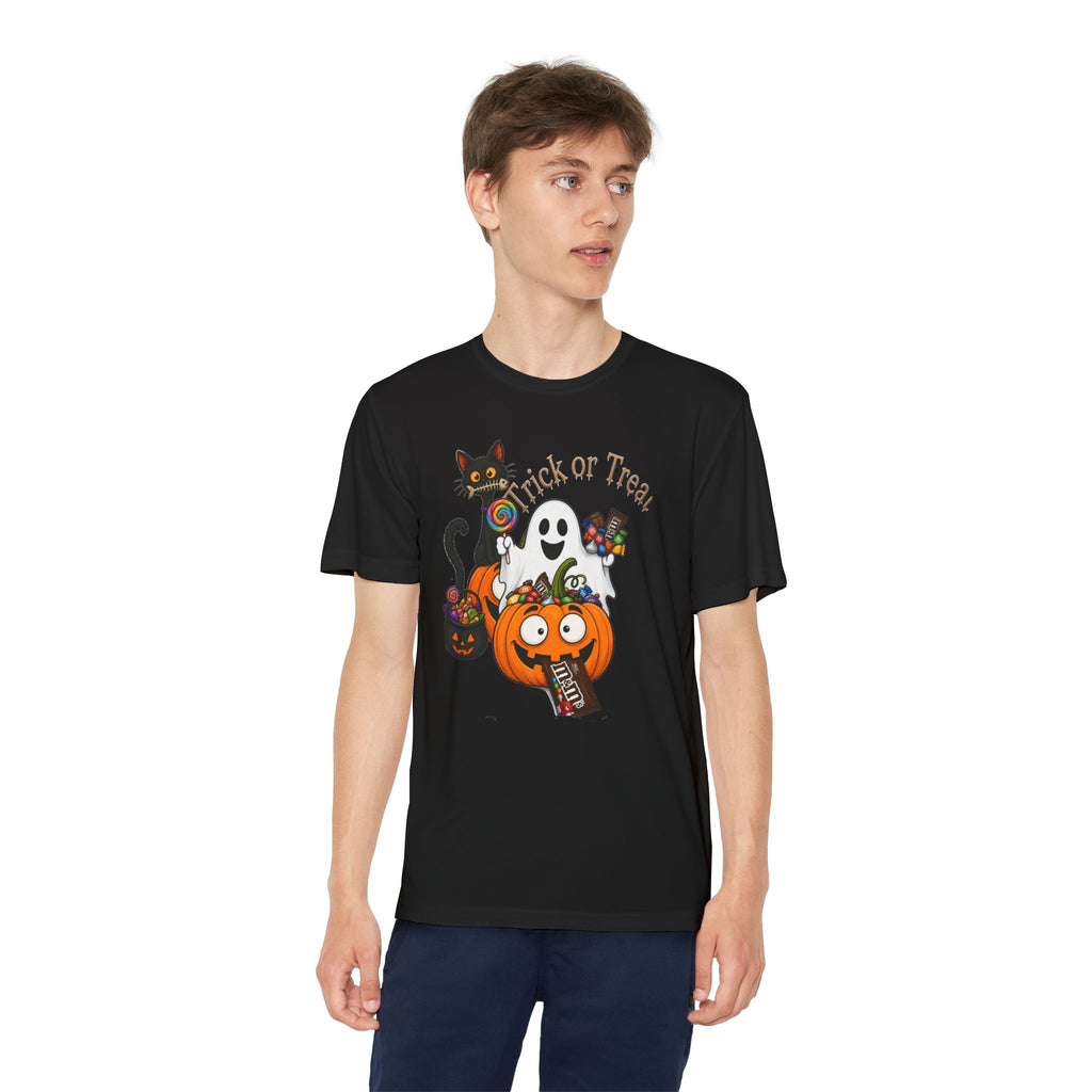 Kids Halloween Trick or Treat T-Shirt — Cute Pumpkin, Ghost & Black Cat Design
