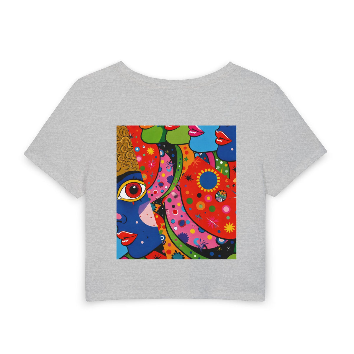 Pop Art Faces Crop Tee — Colorful Women's Baby Tee