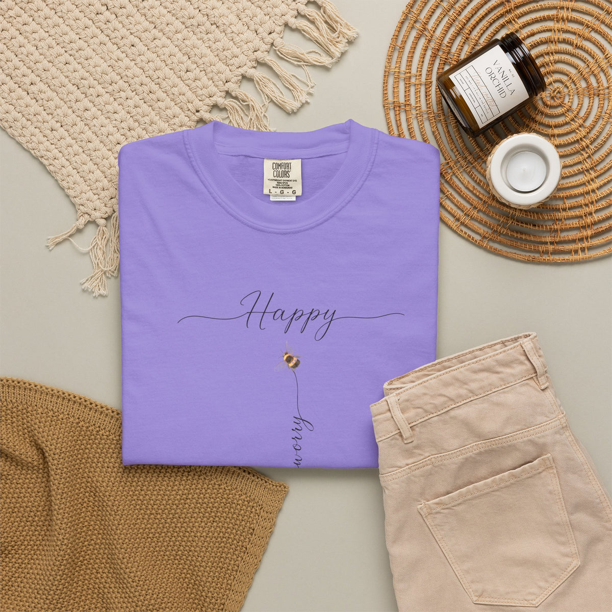 Don't Worry Bee Happy Tee -Unisex Garment-Dyed T-shirt