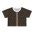 Brown Ikat Print Crop Tee — Tribal Boho Patterned Women's Crop Top
