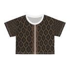 Brown Ikat Print Crop Tee — Tribal Boho Patterned Women's Crop Top
