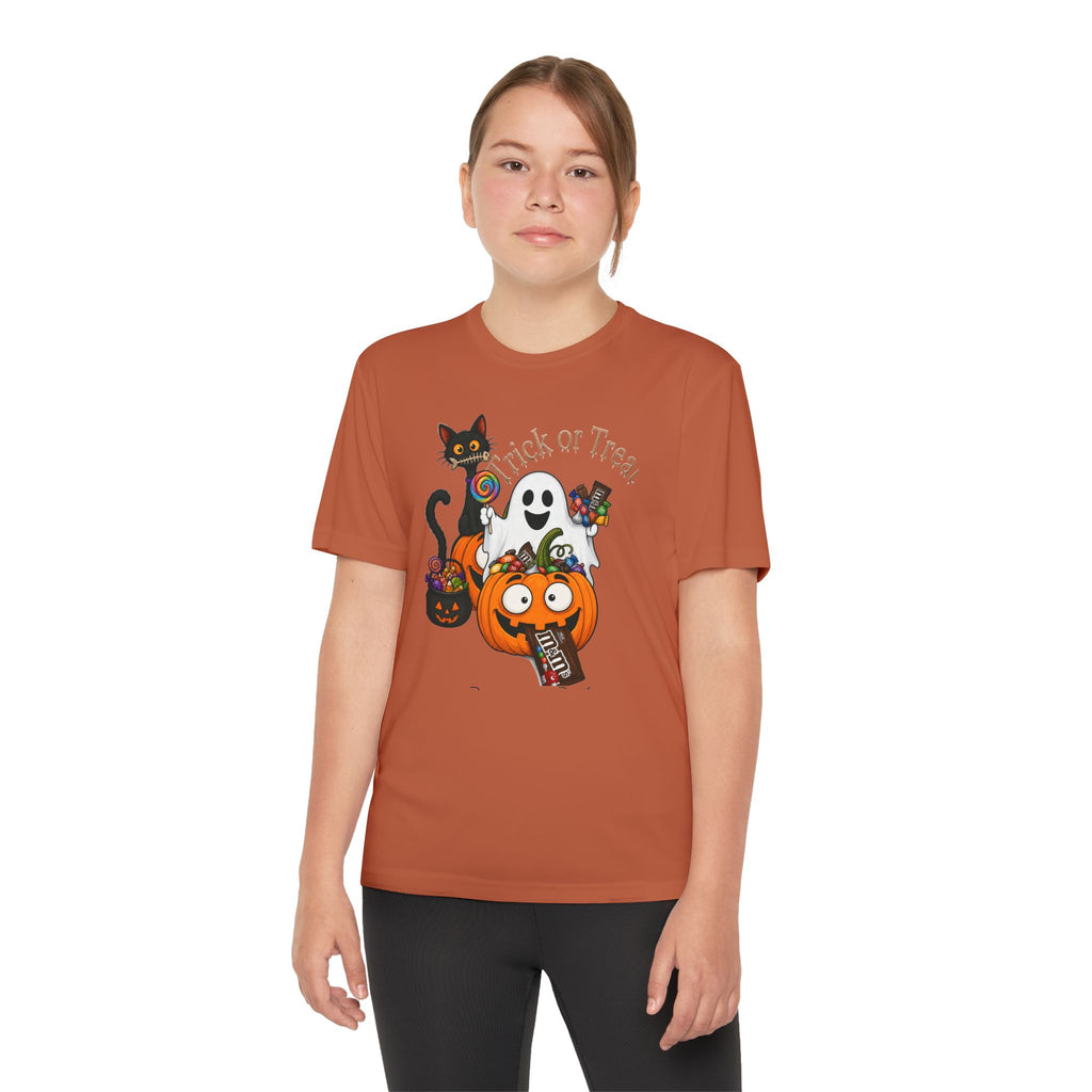 Kids Halloween Trick or Treat T-Shirt — Cute Pumpkin, Ghost & Black Cat Design