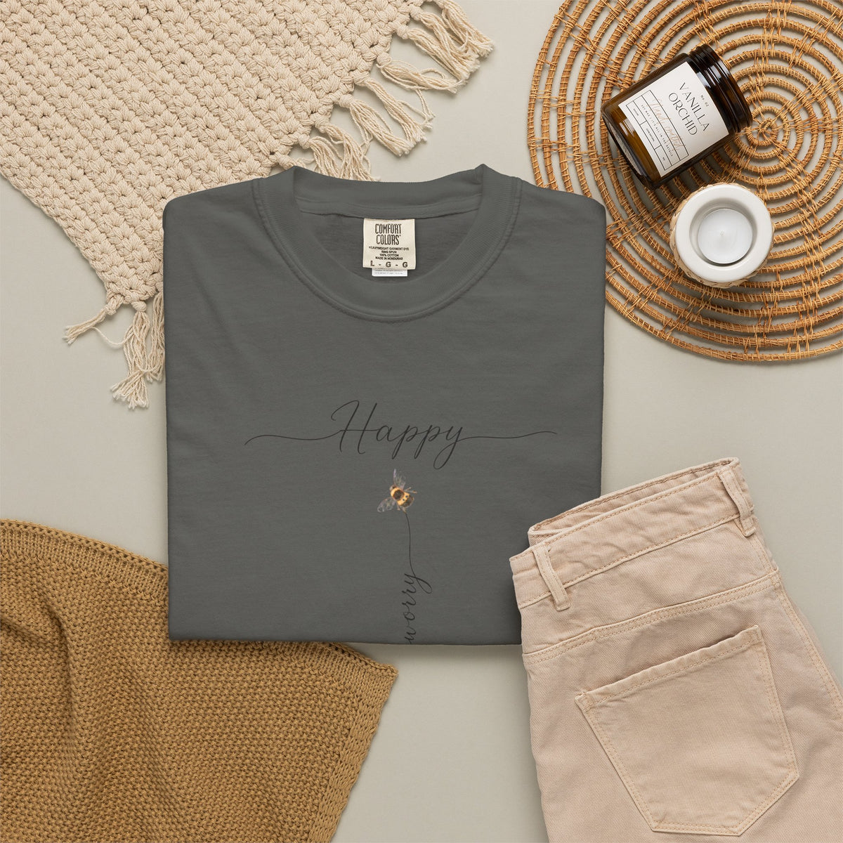 Don't Worry Bee Happy Tee -Unisex Garment-Dyed T-shirt