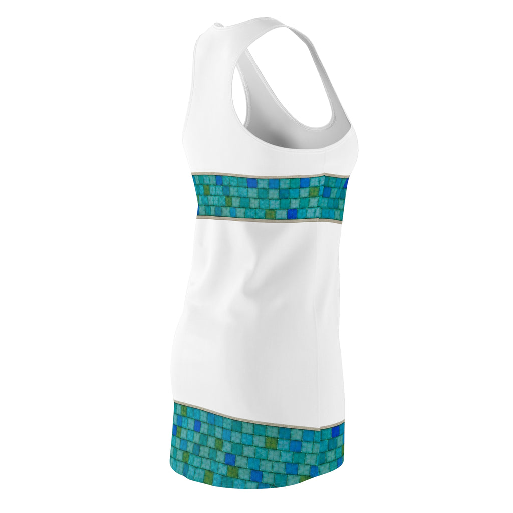 Racerback Dress — Teal Mosaic Border AOP