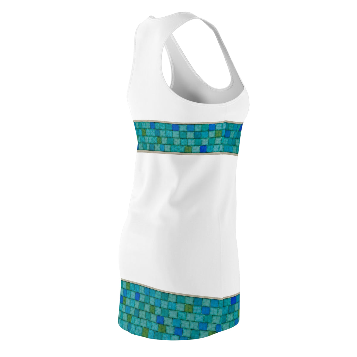 Racerback Dress — Teal Mosaic Border AOP