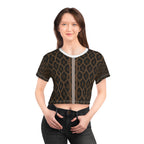 Brown Ikat Print Crop Tee — Tribal Boho Patterned Women's Crop Top