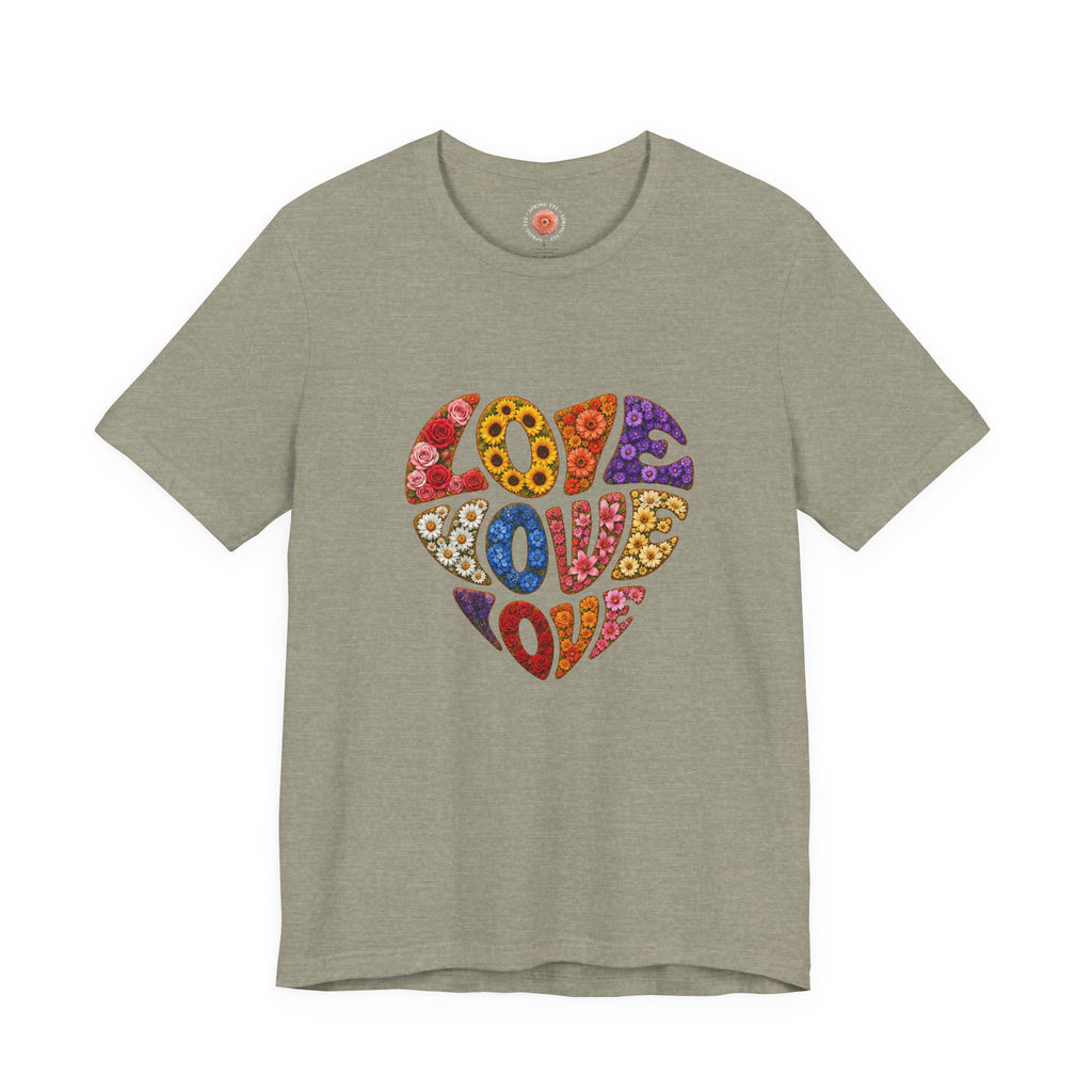 Love Heart Graphic Tee — Retro Floral "Love" Design