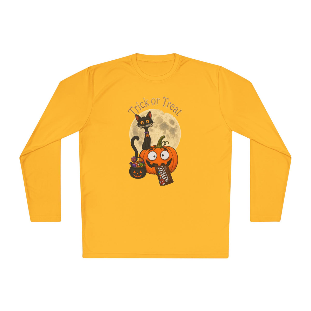 Halloween Pumpkin & Black Cat Long Sleeve Tee — "Trick or Treat / Hello Halloween"
