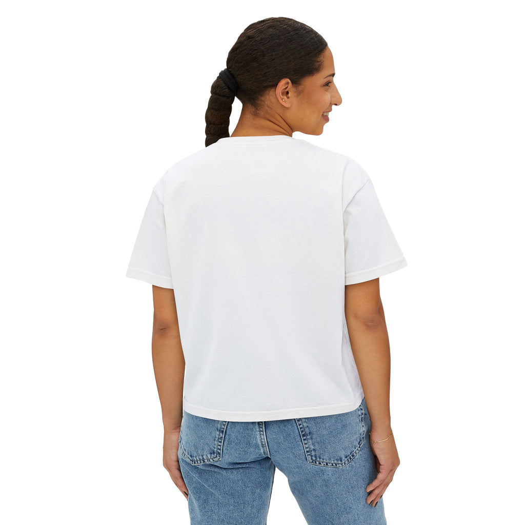 Women's Boxy Tee — Colorful Pop Art Faces Graphic Cropped T‑Shirt