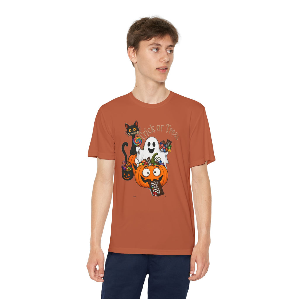 Kids Halloween Trick or Treat T-Shirt — Cute Pumpkin, Ghost & Black Cat Design