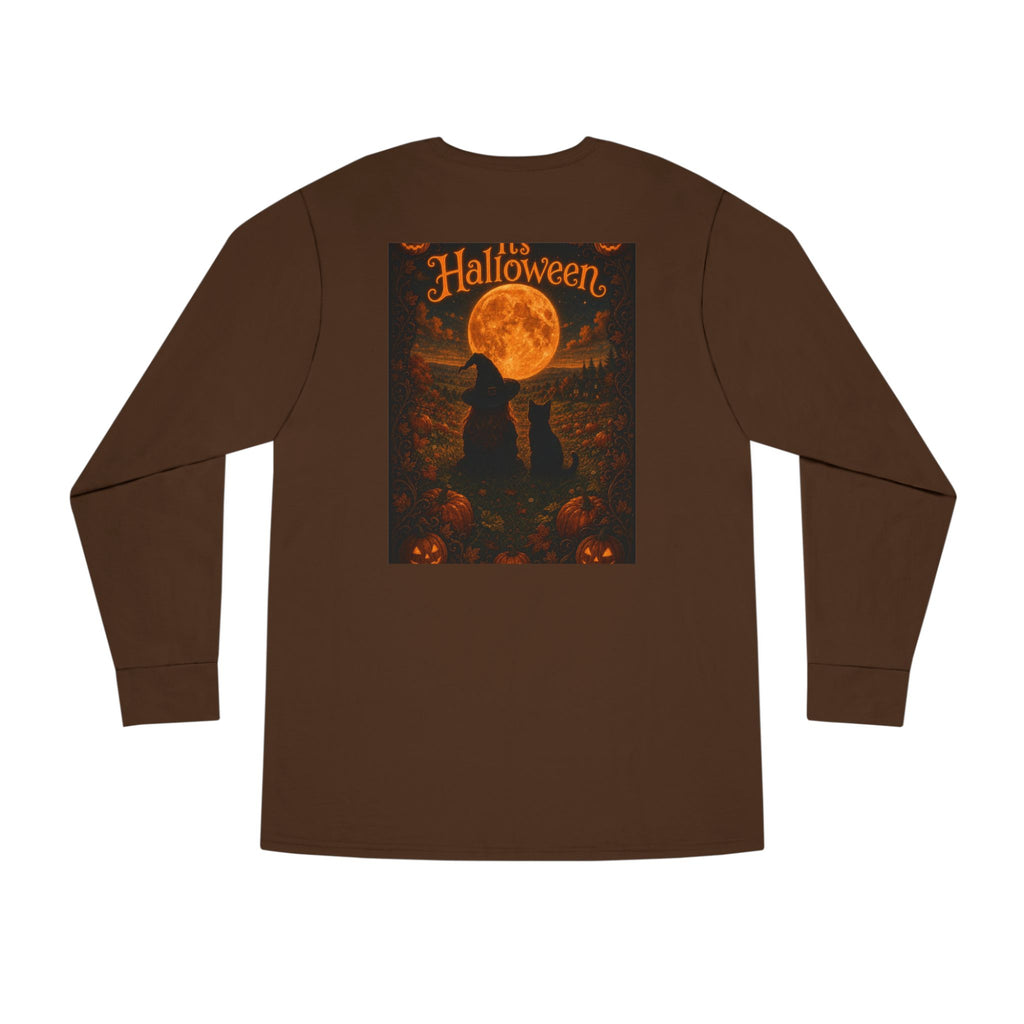 Halloween Cat Long Sleeve Tee — 'Hello Halloween' Jack-O'-Lantern Graphic