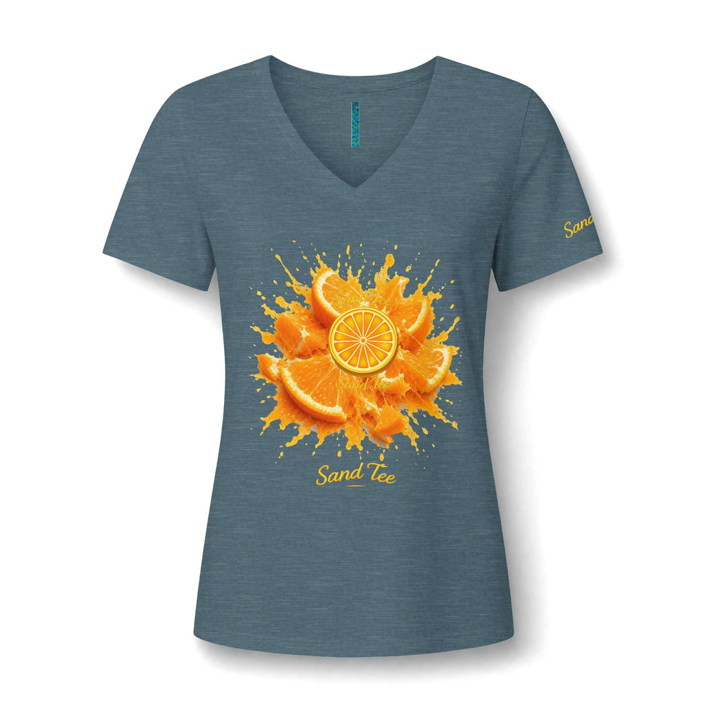 Orange Slice Splash T-Shirt | Citrus Fruit V-Neck Tee