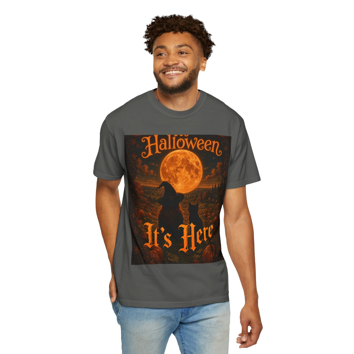 Halloween T-Shirt — "Halloween It's Here" & Jack-O'-Lantern Pumpkin Graphic