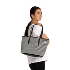 Geometric Spiral Tote Bag — Black & White Optical PU Shoulder Bag
