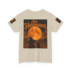 Halloween Graphic Tee — "It's Halloween" Witch & Cat Moon Design