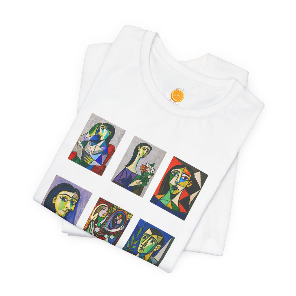 Picasso Portrait Grid T‑Shirt — Colorful Cubist Faces Art Tee