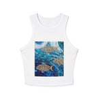 Ocean Mosaic Fish Racer Tank Top — Beachy Blue Graphic Crop Tank