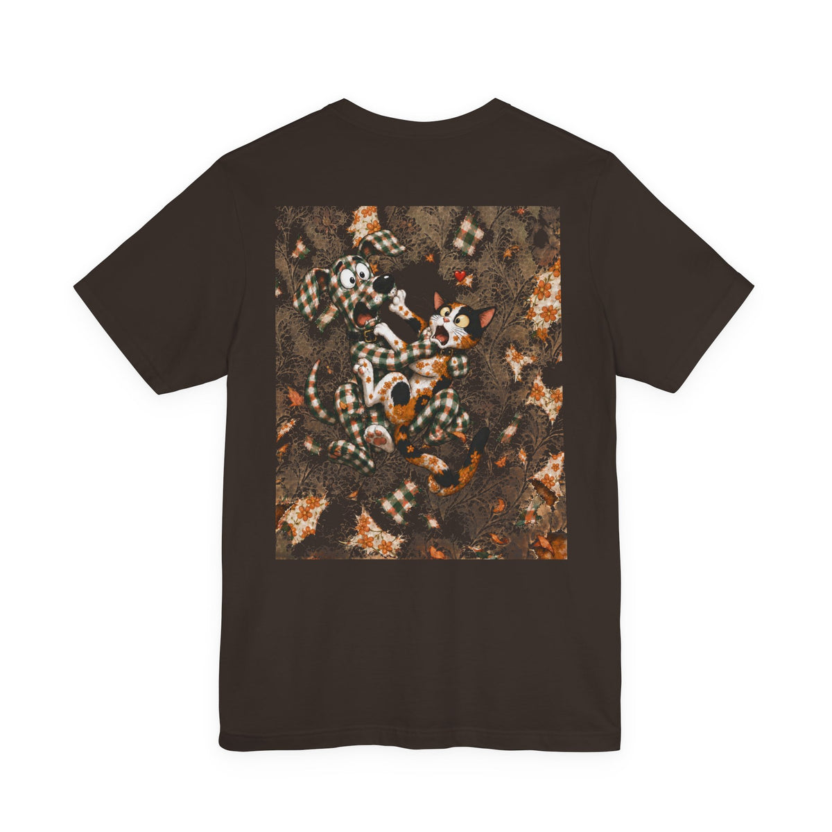 Gingham Dog & Calico Cat Tee — Plaid Pet Illustration T-Shirt