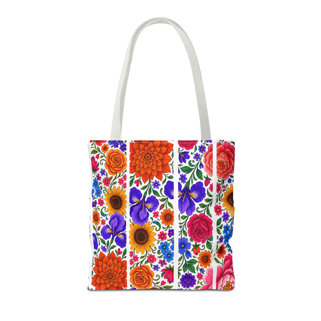 Floral Stripe Tote Bag — Bright Mexican Folk Art Flowers AOP