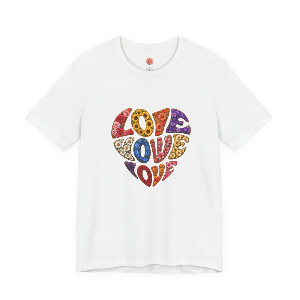 Love Heart Graphic Tee — Retro Floral "Love" Design