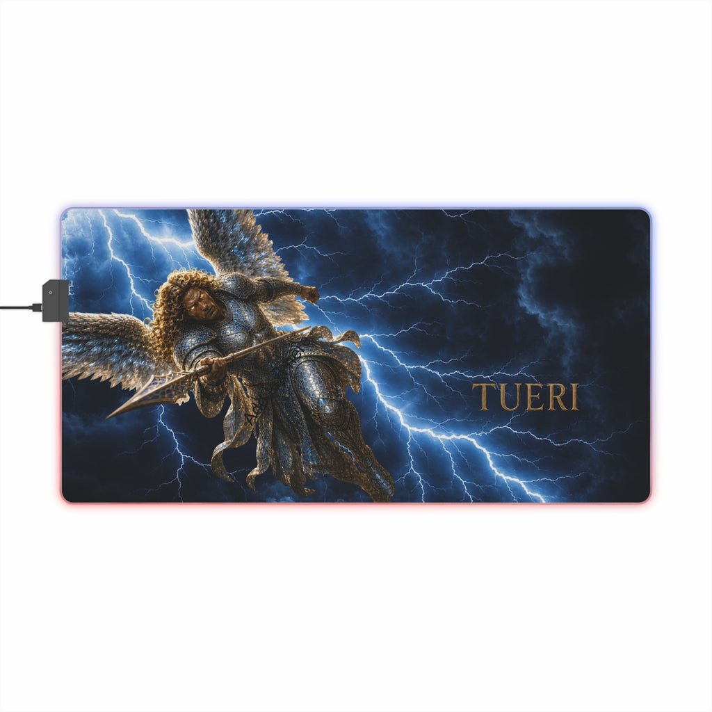 LED Gaming Mouse Pad — Storm Angel Design with TUERI Name, RGB Extended Desk Mat