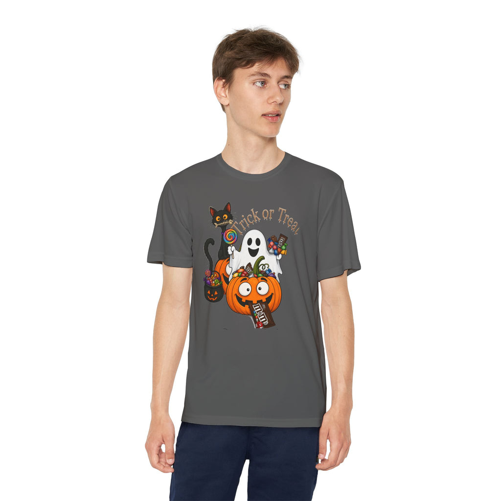 Kids Halloween Trick or Treat T-Shirt — Cute Pumpkin, Ghost & Black Cat Design