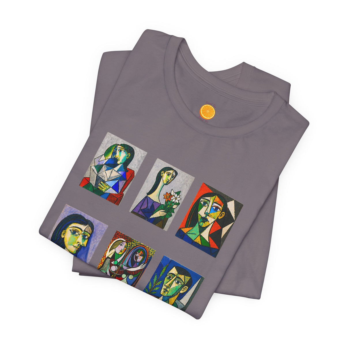 Picasso Portrait Grid T‑Shirt — Colorful Cubist Faces Art Tee