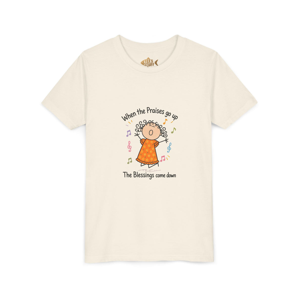 Youth Tee — "When the Praises Go Up, The Blessings Come Down" Kids Christian Shirt