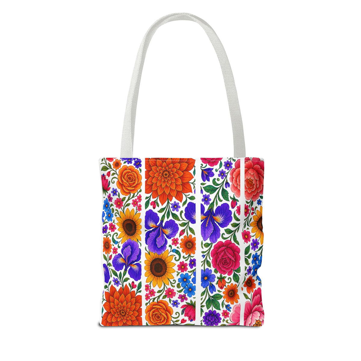 Floral Stripe Tote Bag — Bright Mexican Folk Art Flowers AOP