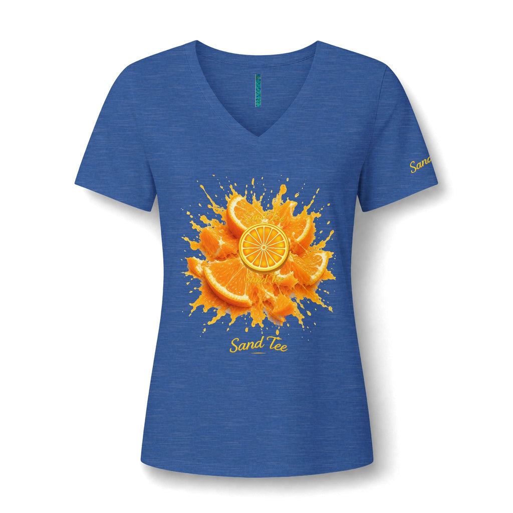 Orange Slice Splash T-Shirt | Citrus Fruit V-Neck Tee