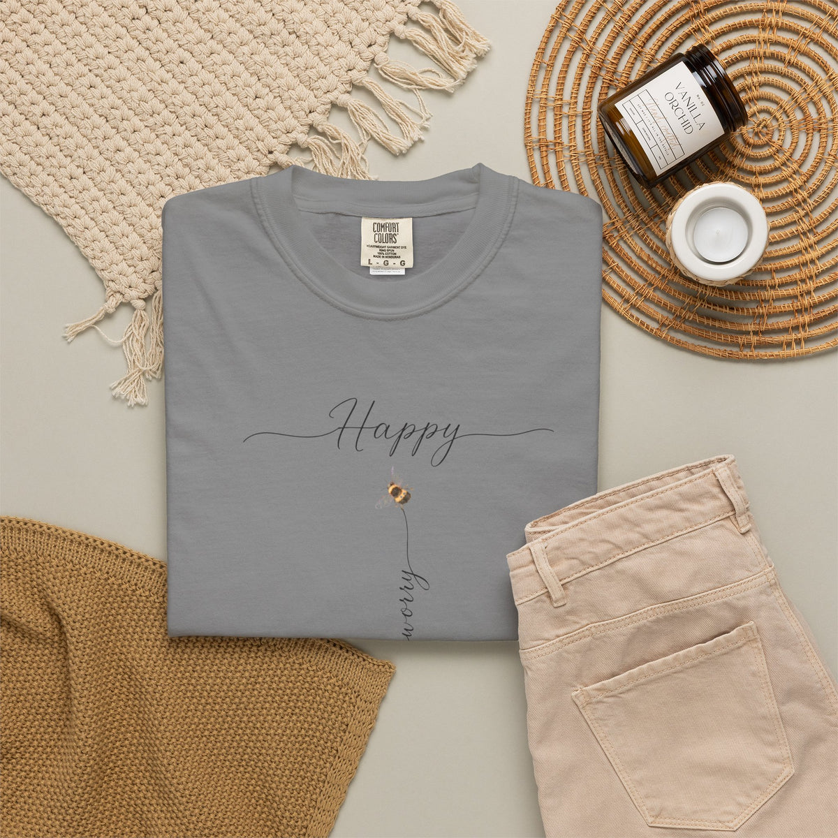 Don't Worry Bee Happy Tee -Unisex Garment-Dyed T-shirt