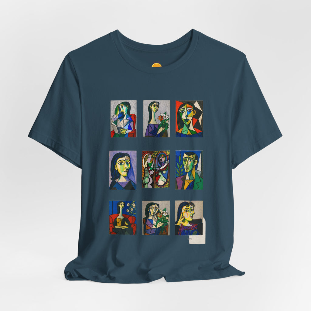 Picasso Portrait Grid T‑Shirt — Colorful Cubist Faces Art Tee