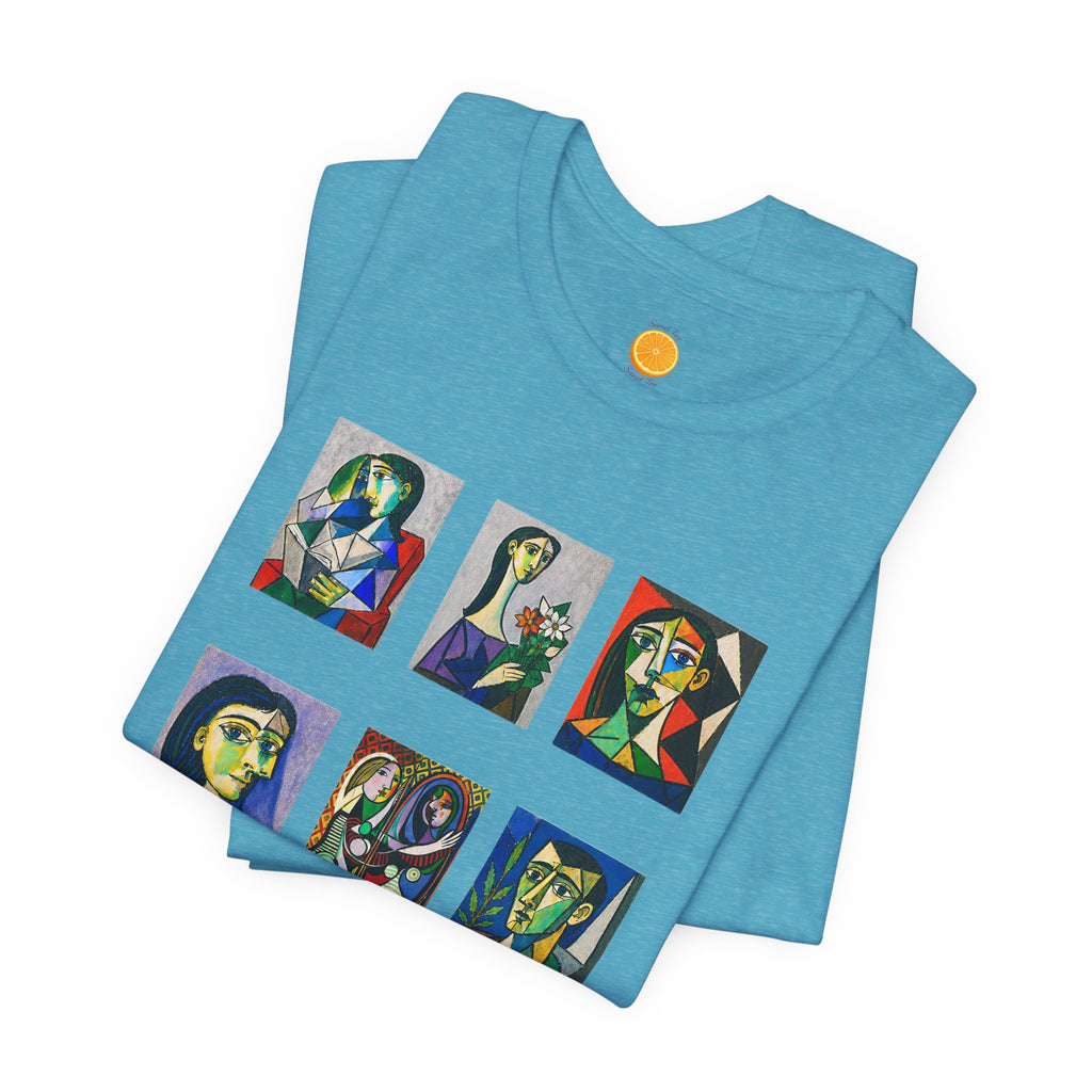 Picasso Portrait Grid T‑Shirt — Colorful Cubist Faces Art Tee