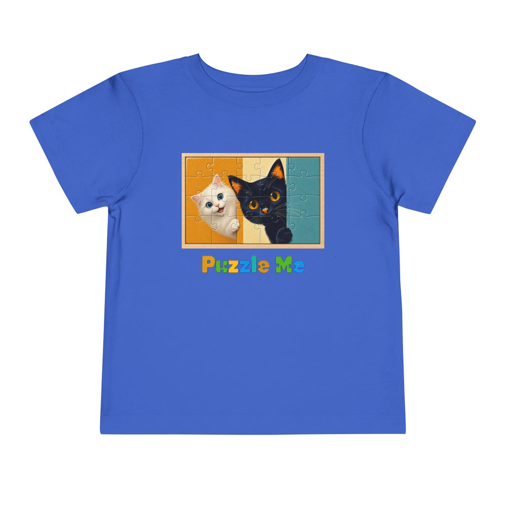 Toddler Cat Puzzle Tee — "Puzzle Me" Short Sleeve Kids Shirt