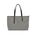 Geometric Spiral Tote Bag — Black & White Optical PU Shoulder Bag